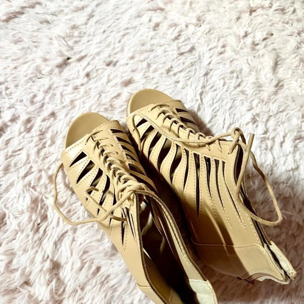 Shinelly Gladiator Lace Up Boho Cutout Peep Toe Shoes Womens 9 Indie Goddess